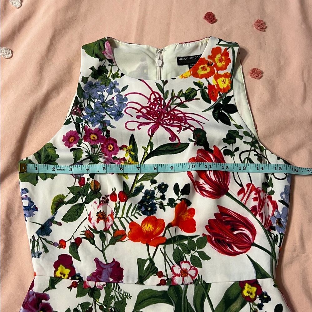 Maggy London Floral High Neck Midi Dress Asymmetric Hem Size 2 - Picture 5 of 9